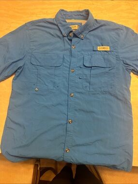 Magellan Outdoors Blue Short-Sleeve Button Down Fishing Shirt